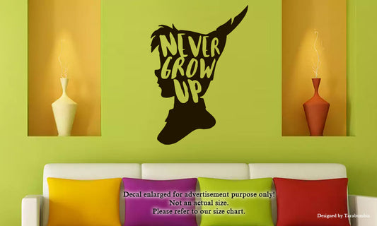 Peter Pan Decal, "Peter Pan-Never Grow Up" Decorative Vinyl Sticker