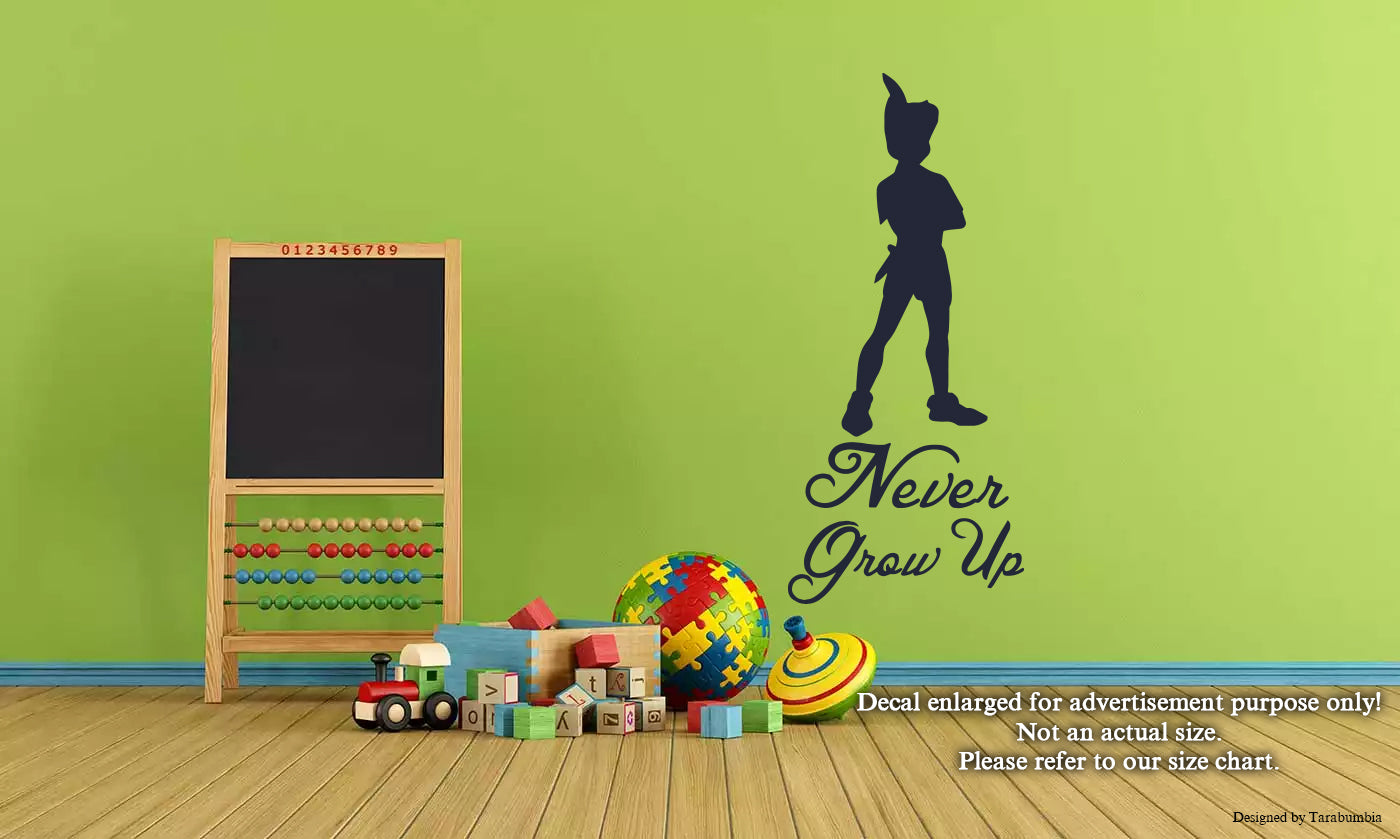 Peter Pan Wall Decals "Peter Pan Never Grow Up" Decorative Vinyl Decals