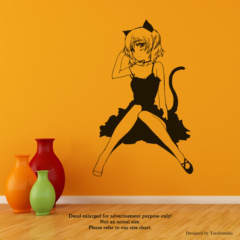 Manga Anime Girl with Cat Ears and Tail Decal-EC1071