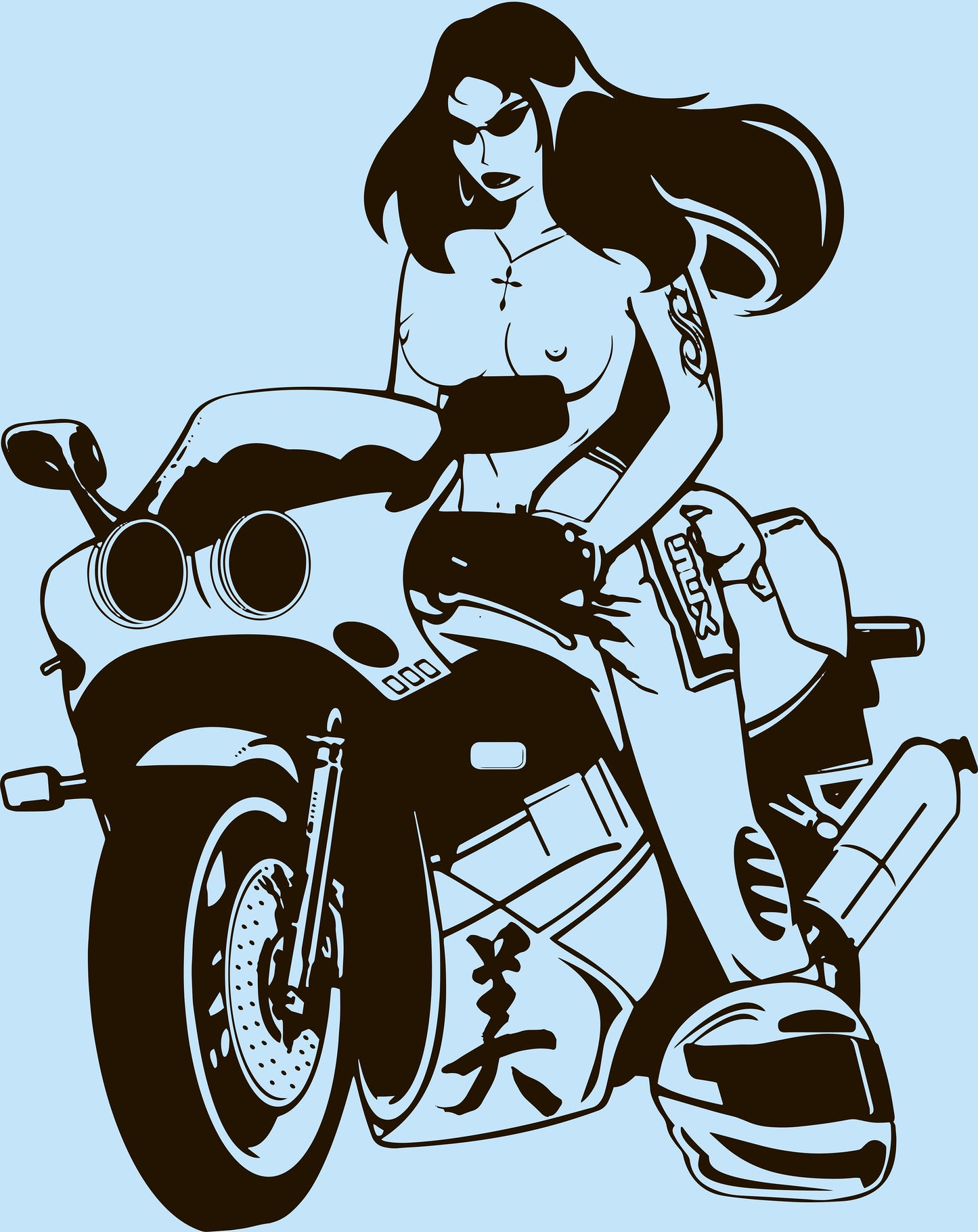 Sport Bikes Wall Decals Topless Girl On A Motorcycle Stickers -Vinyl Decals EC1204