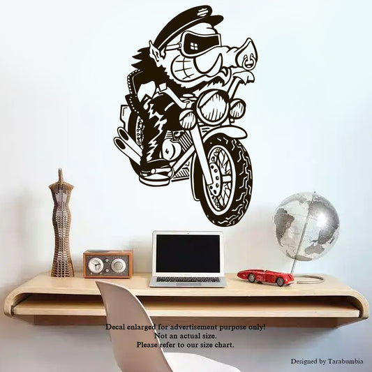 Motorcycle Wall Decals Wild Hog On A Bike-Vinyl Decals EC1218