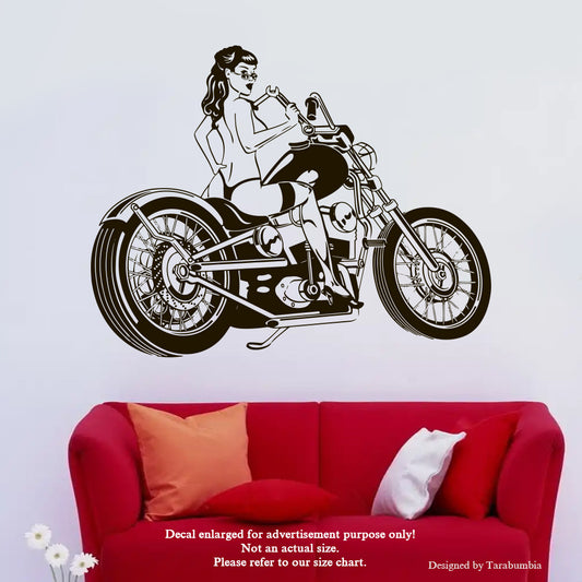 Chopper Bike Wall Decals Topless Girl On A Motorcycle-Vinyl Decals EC1220