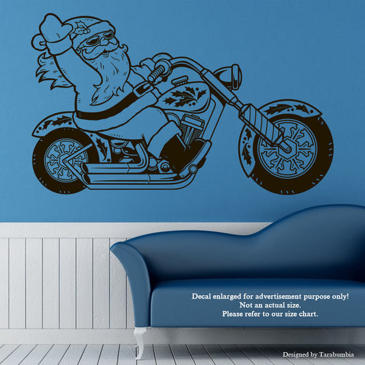 Harley Davidson Bike Wall Decals Santa Claus On A Bike-Vinyl Decals EC1225