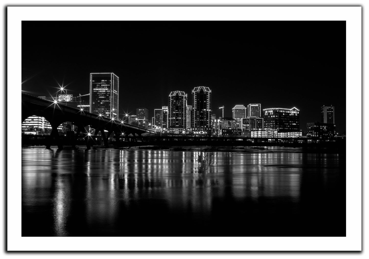 Richmond City View From FloodWall Black and White Canvas Print - Canvas