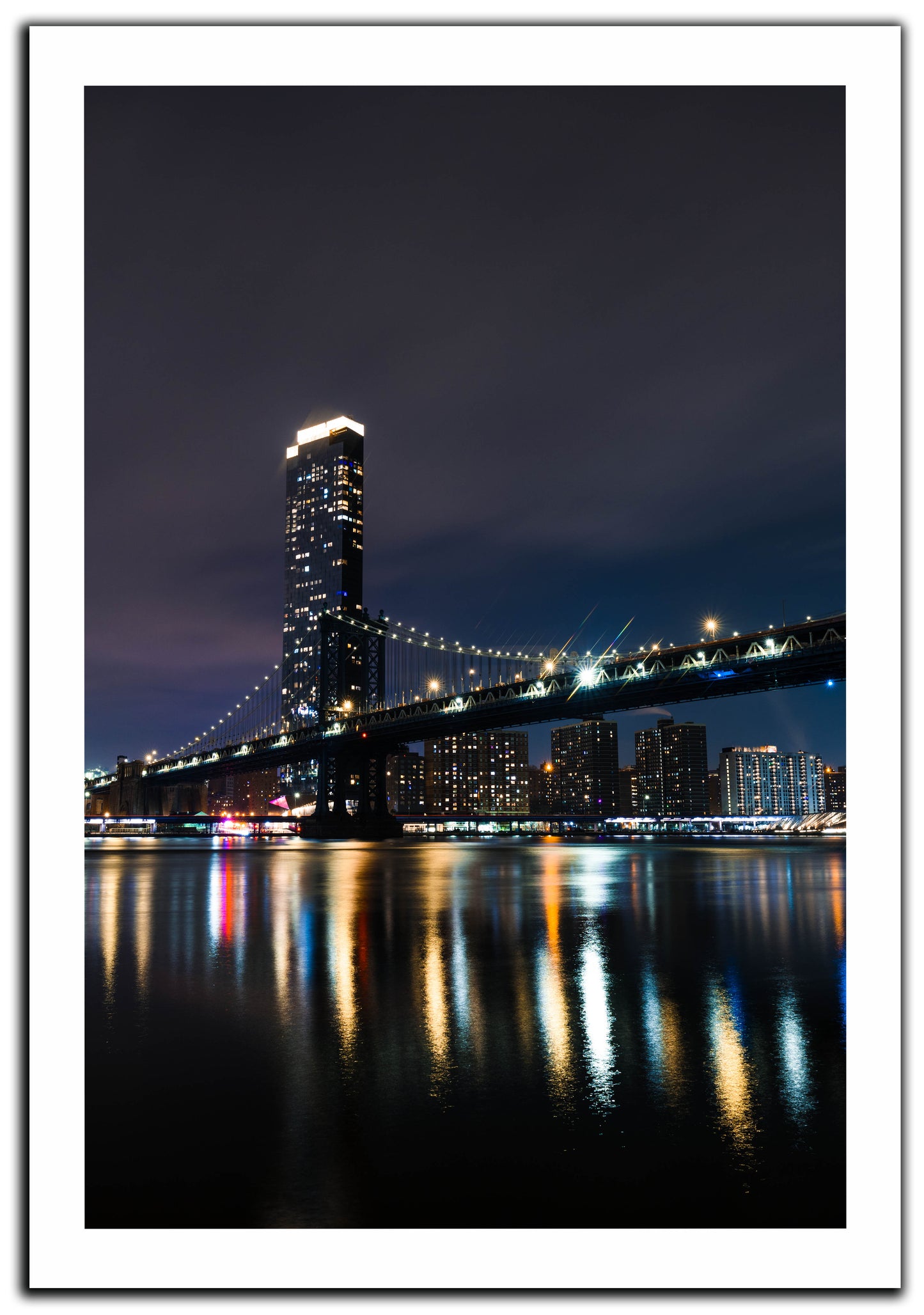 Manhattan Bridge Lights at Night, New York City Overlook-Canvas