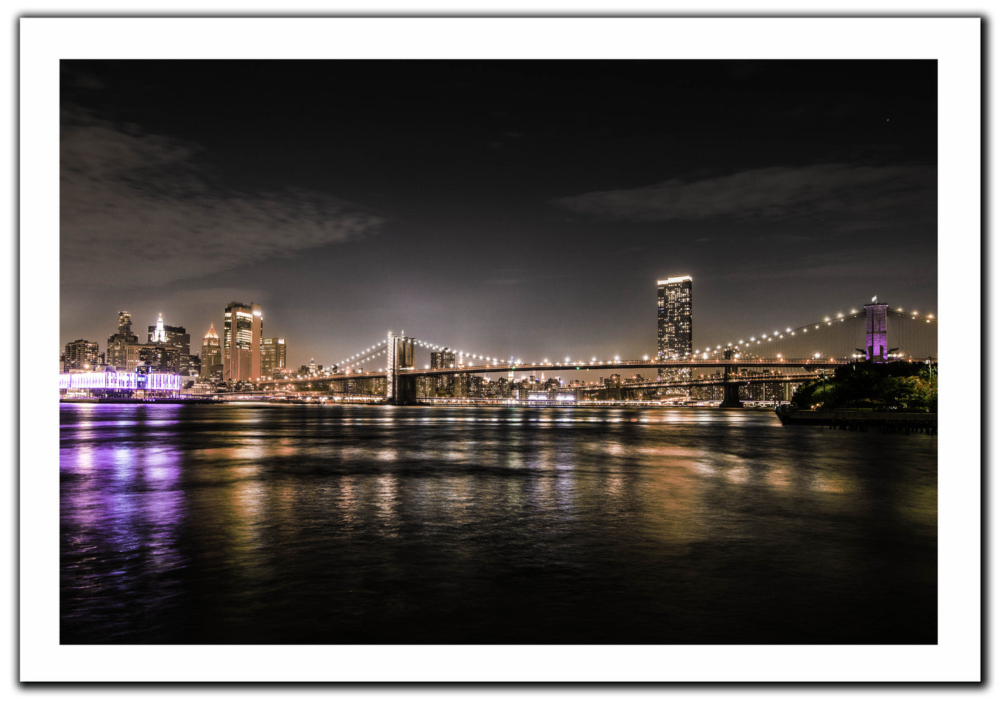 New York City and Brooklyn Bridge Overlook at Night - Canvas