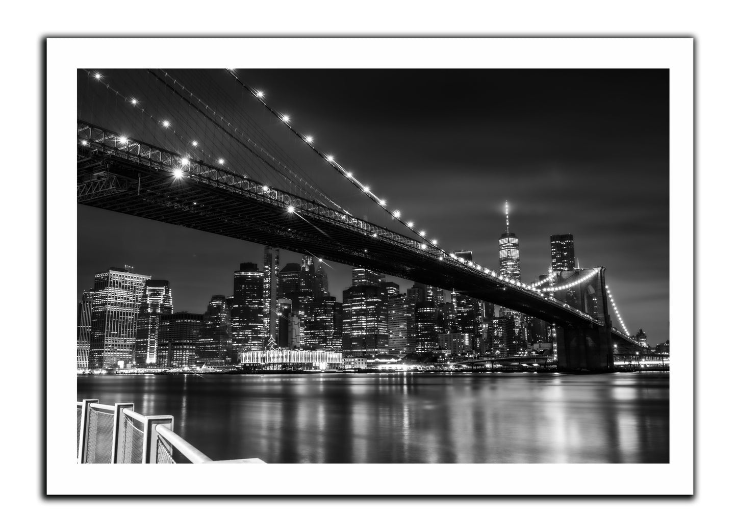 Brooklyn Bridge at Night Black and White Canvas Print - Canvas PC0017