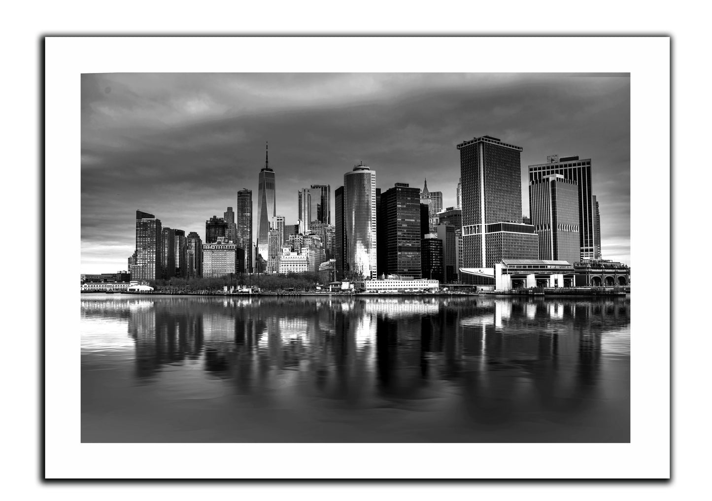 Island Manhattan, New York City Overlook- Black and White Canvas